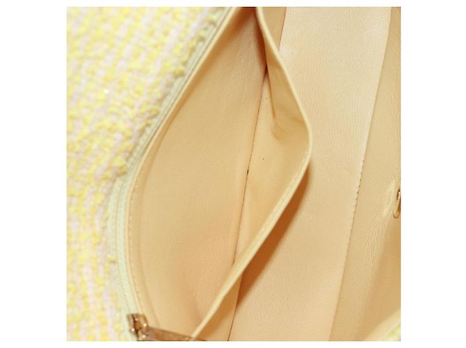 Bolso de hombro CHANEL Mini Matelasse con cadena en Tweed Yellow Gold CC Auth BA16205SM Amarillo - vista 29