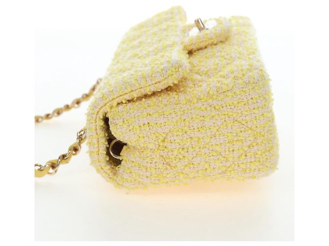 Bolso de hombro CHANEL Mini Matelasse con cadena en Tweed Yellow Gold CC Auth BA16205SM Amarillo - vista 3