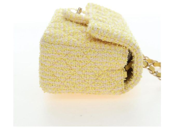 Bolso de hombro CHANEL Mini Matelasse con cadena en Tweed Yellow Gold CC Auth BA16205SM Amarillo - vista 4