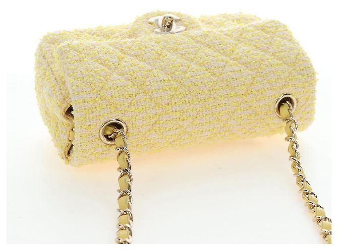 Bolso de hombro CHANEL Mini Matelasse con cadena en Tweed Yellow Gold CC Auth BA16205SM Amarillo - vista 6