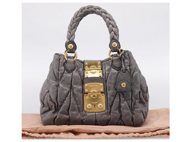 Borsa a mano Miu Miu Matelassé in pelle 2way Grigio Oro Auth 167718M Marrone D'oro - vista 12