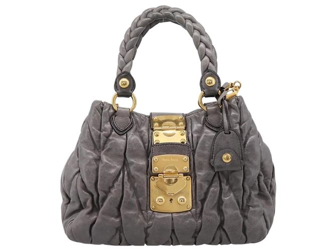 Borsa a mano Miu Miu Matelassé in pelle 2way Grigio Oro Auth 167718M Marrone D'oro - vista 13