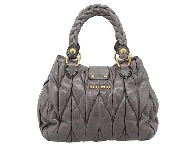 Borsa a mano Miu Miu Matelassé in pelle 2way Grigio Oro Auth 167718M Marrone D'oro - vista 2