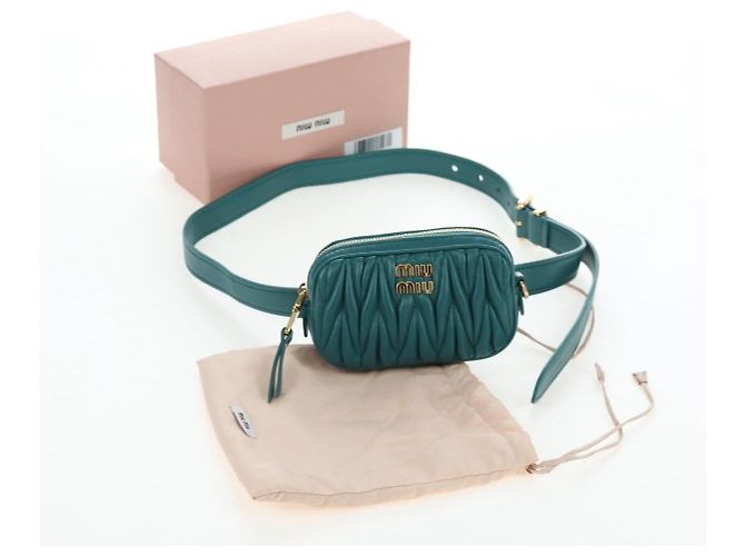 Borsa vita Miu Miu Matelassé in pelle Verde Oro Auth LN043M D'oro - vista 12