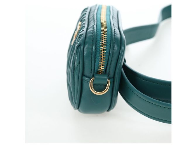 Borsa vita Miu Miu Matelassé in pelle Verde Oro Auth LN043M D'oro - vista 4