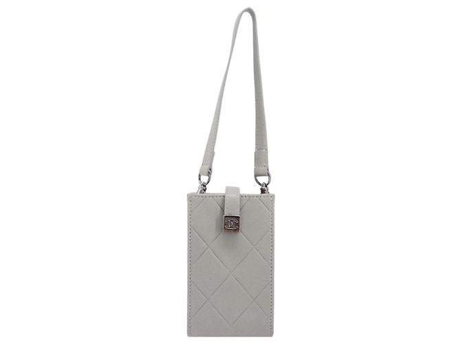 CHANEL Matelasse Mini Pouch Lamb Skin Gray Silver CC Auth 207566A Braun Silber - Ansicht 13