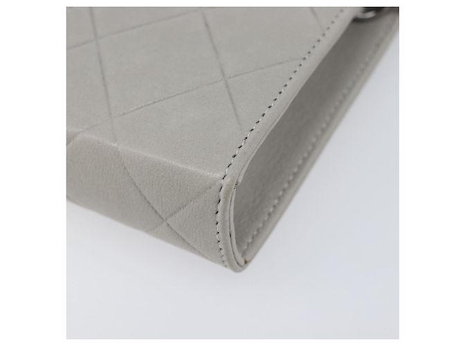 CHANEL Matelasse Mini Pouch Lamb Skin Gray Silver CC Auth 207566A Braun Silber - Ansicht 14