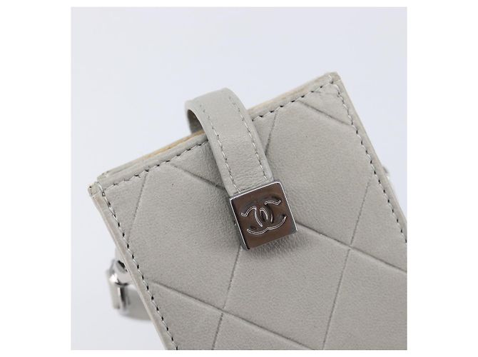 CHANEL Matelasse Mini Pouch Lamb Skin Gray Silver CC Auth 207566A Braun Silber - Ansicht 17