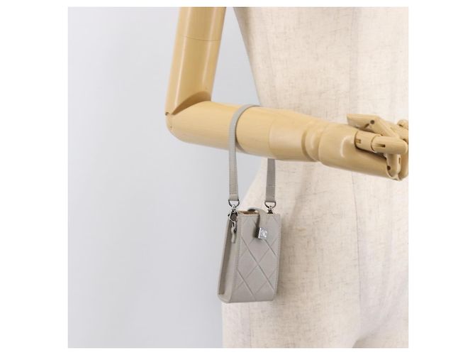 CHANEL Matelasse Mini Pouch Lamb Skin Gray Silver CC Auth 207566A Braun Silber - Ansicht 21