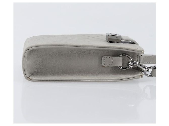 CHANEL Matelasse Mini Pouch Lamb Skin Gray Silver CC Auth 207566A Braun Silber - Ansicht 3