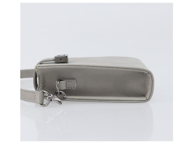 CHANEL Matelasse Mini Pouch Lamb Skin Gray Silver CC Auth 207566A Braun Silber - Ansicht 4