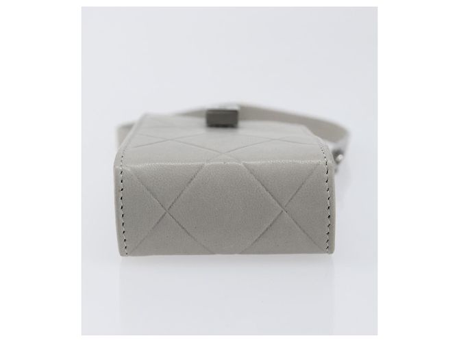 CHANEL Matelasse Mini Pouch Lamb Skin Gray Silver CC Auth 207566A Braun Silber - Ansicht 5