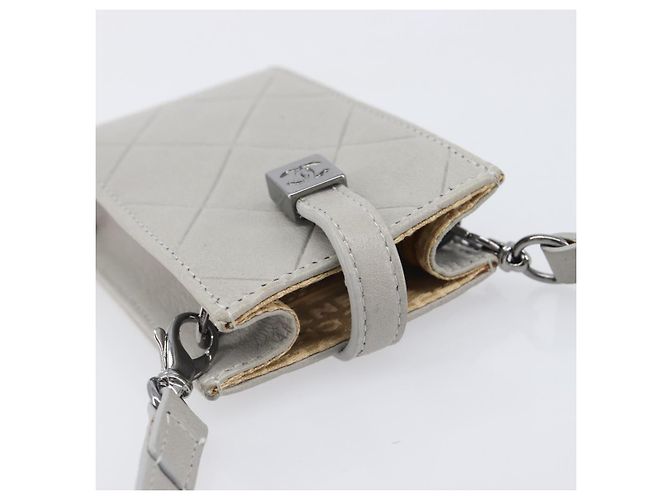 CHANEL Matelasse Mini Pouch Lamb Skin Gray Silver CC Auth 207566A Braun Silber - Ansicht 6