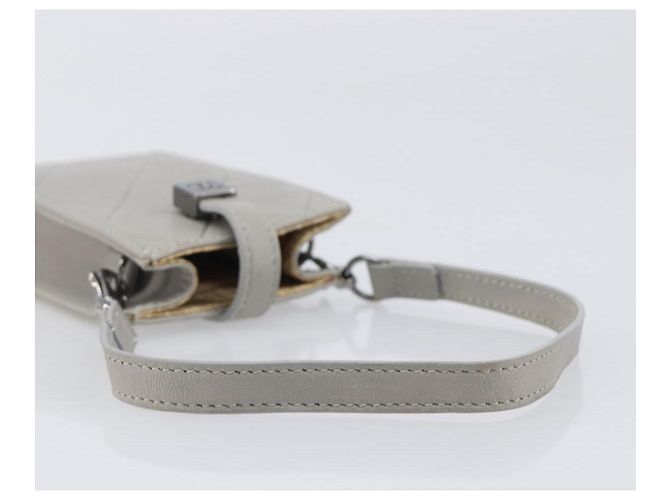 CHANEL Matelasse Mini Pouch Lamb Skin Gray Silver CC Auth 207566A Braun Silber - Ansicht 7