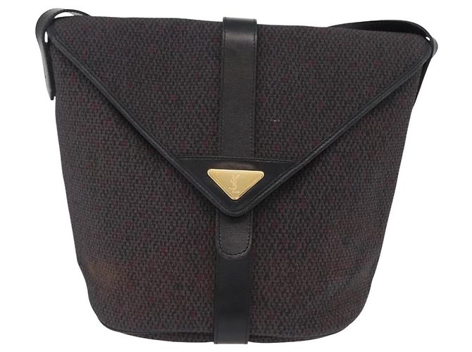 Autre Marque Borsa a tracolla Saint Laurent Canvas Black Gold Tone Auth ka6508 Nero - vista 13