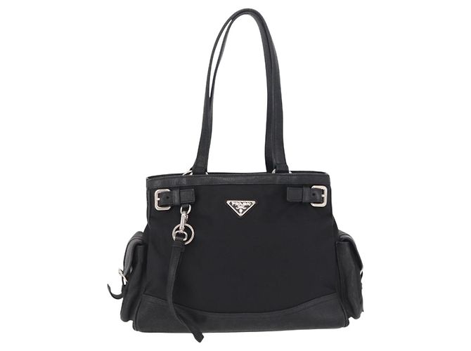 Saco Tote PRADA Nylon Preto Prata Auth 207682 - vista 13