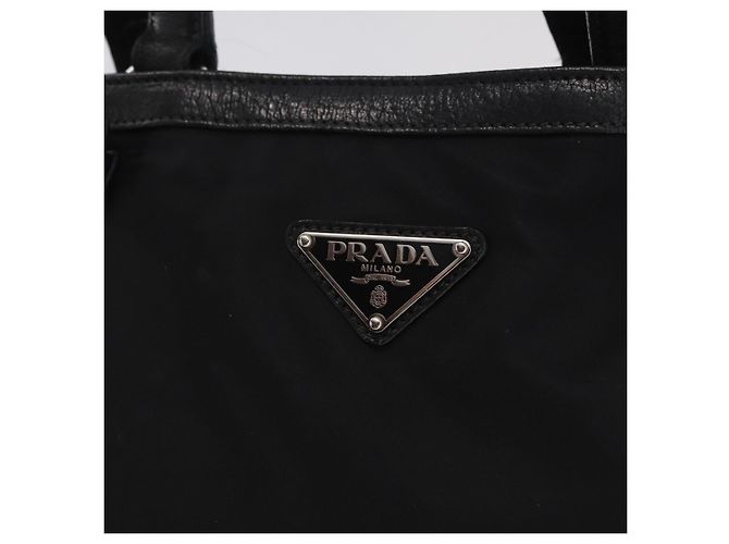 Saco Tote PRADA Nylon Preto Prata Auth 207682 - vista 18