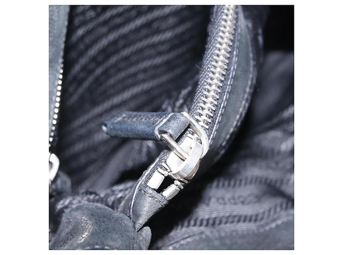 Saco Tote PRADA Nylon Preto Prata Auth 207682 - vista 26