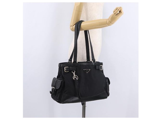 Saco Tote PRADA Nylon Preto Prata Auth 207682 - vista 30