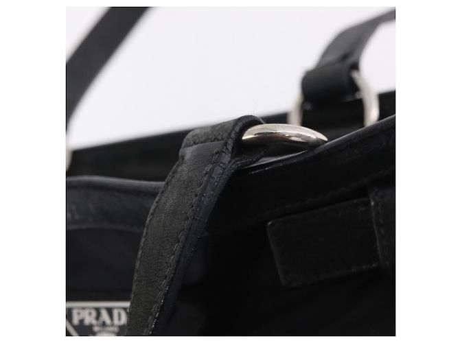 Saco Tote PRADA Nylon Preto Prata Auth 207682 - vista 8