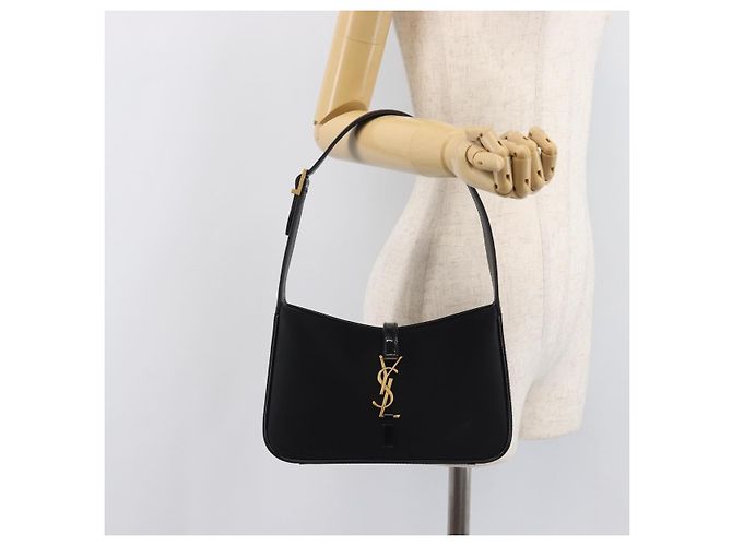 Autre Marque Saint Laurent LE 5A 7 Mini Hand Bag Smooth Calf Skin Black Gold Auth ka6389M Nero D'oro - vista 23