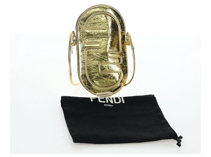 FENDI Shoulder Pouch Leather Gold Auth 206841M Dourado - vista 12