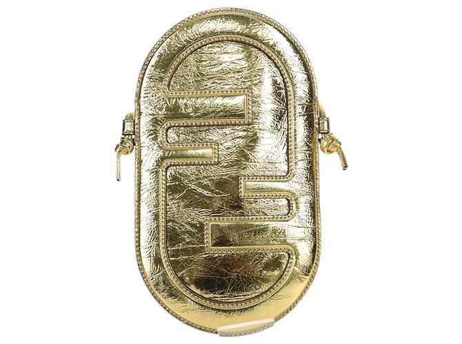 FENDI Shoulder Pouch Leather Gold Auth 206841M Dourado - vista 13