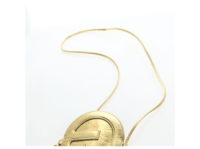FENDI Shoulder Pouch Leather Gold Auth 206841M Dourado - vista 14