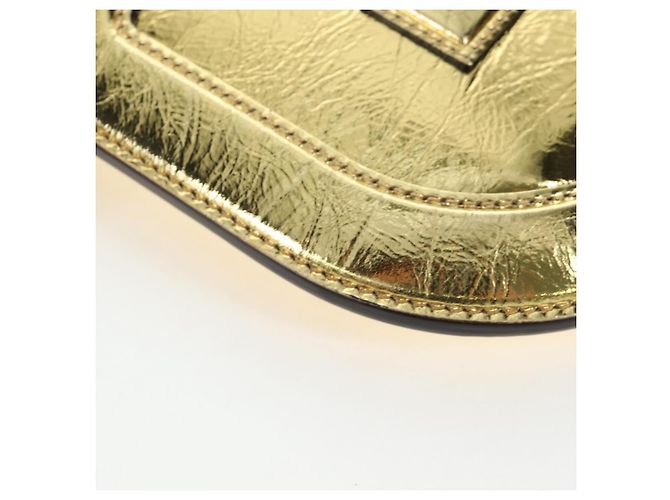 FENDI Shoulder Pouch Leather Gold Auth 206841M Dourado - vista 15