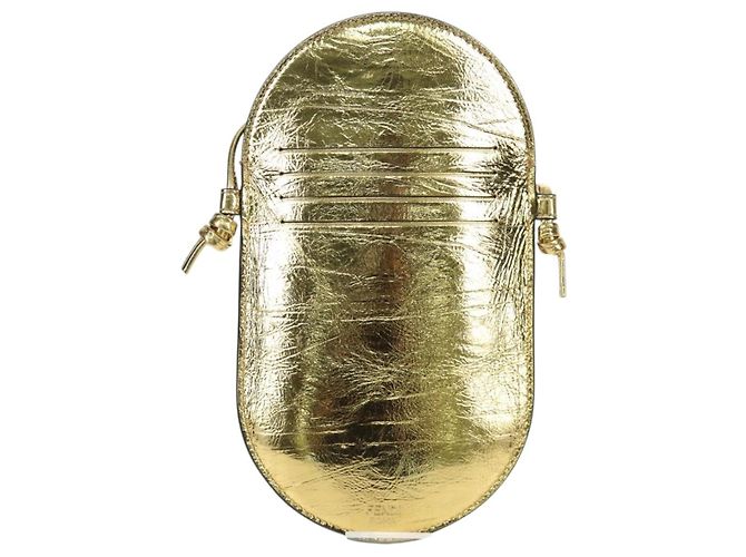 FENDI Shoulder Pouch Leather Gold Auth 206841M Dourado - vista 2
