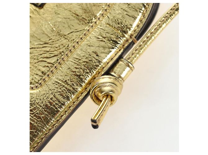 FENDI Shoulder Pouch Leather Gold Auth 206841M Dourado - vista 20