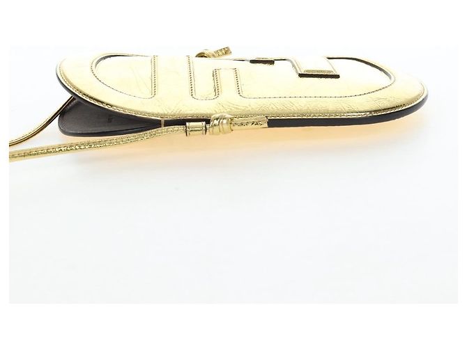 FENDI Shoulder Pouch Leather Gold Auth 206841M Dourado - vista 3