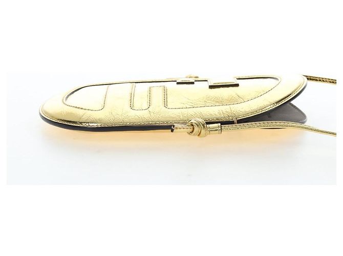 FENDI Shoulder Pouch Leather Gold Auth 206841M Dourado - vista 4