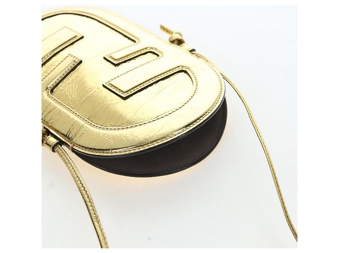 FENDI Shoulder Pouch Leather Gold Auth 206841M Dourado - vista 6