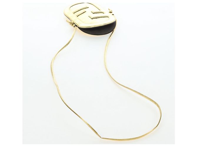 FENDI Shoulder Pouch Leather Gold Auth 206841M Dourado - vista 7