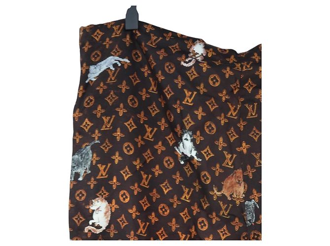 LOUIS VUITTON Pantalones rectos Catgram de seda 38 Brown LV Auth BA15774SAM Castaño - vista 11