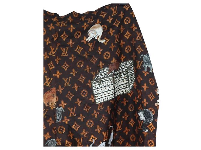 LOUIS VUITTON Pantalones rectos Catgram de seda 38 Brown LV Auth BA15774SAM Castaño - vista 12