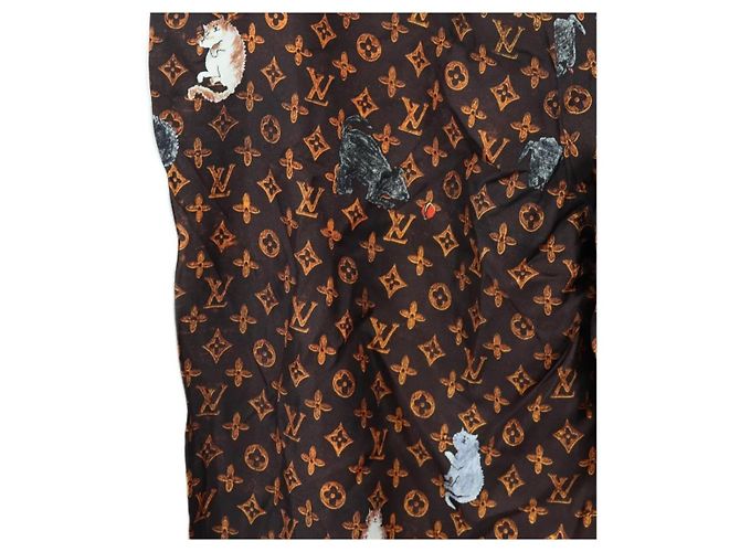 LOUIS VUITTON Pantalones rectos Catgram de seda 38 Brown LV Auth BA15774SAM Castaño - vista 13