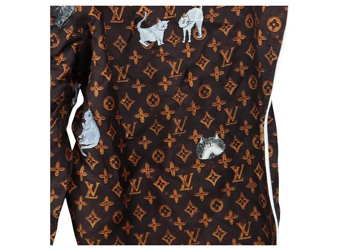 LOUIS VUITTON Pantalones rectos Catgram de seda 38 Brown LV Auth BA15774SAM Castaño - vista 14
