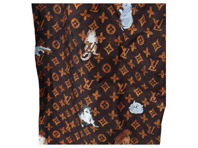 LOUIS VUITTON Pantalones rectos Catgram de seda 38 Brown LV Auth BA15774SAM Castaño - vista 15