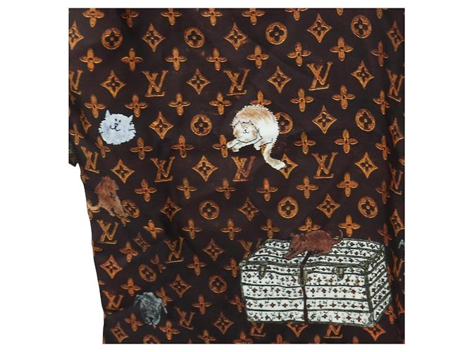 LOUIS VUITTON Pantalones rectos Catgram de seda 38 Brown LV Auth BA15774SAM Castaño - vista 16
