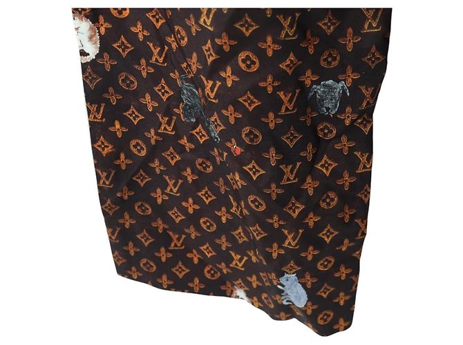 LOUIS VUITTON Pantalones rectos Catgram de seda 38 Brown LV Auth BA15774SAM Castaño - vista 17