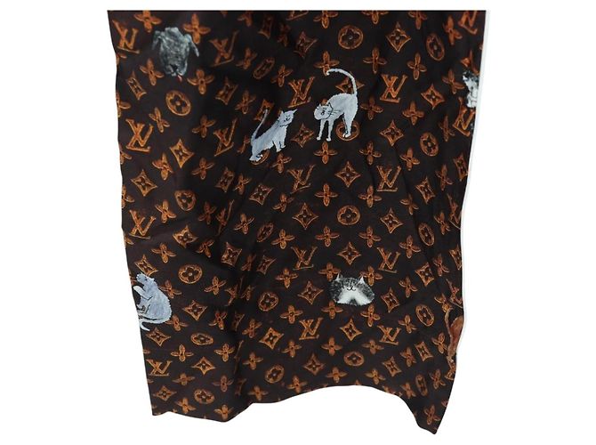 LOUIS VUITTON Pantalones rectos Catgram de seda 38 Brown LV Auth BA15774SAM Castaño - vista 18