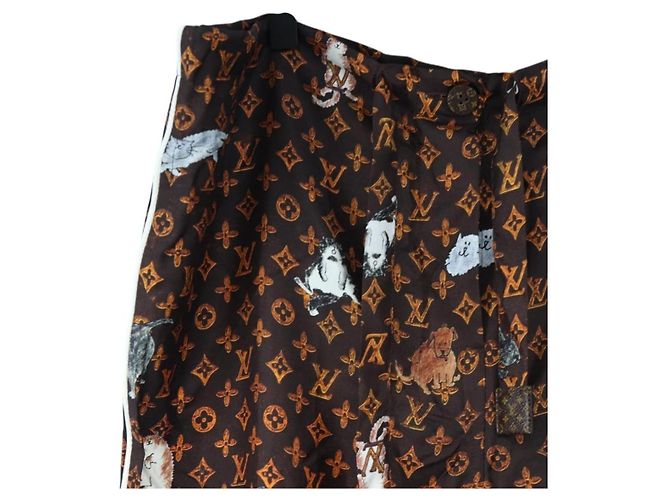 LOUIS VUITTON Pantalones rectos Catgram de seda 38 Brown LV Auth BA15774SAM Castaño - vista 2