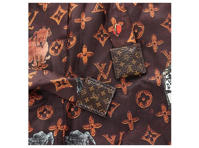 LOUIS VUITTON Pantalones rectos Catgram de seda 38 Brown LV Auth BA15774SAM Castaño - vista 20