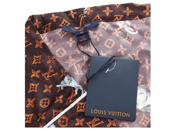 LOUIS VUITTON Pantalones rectos Catgram de seda 38 Brown LV Auth BA15774SAM Castaño - vista 21