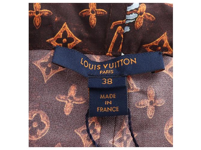 LOUIS VUITTON Pantalones rectos Catgram de seda 38 Brown LV Auth BA15774SAM Castaño - vista 22