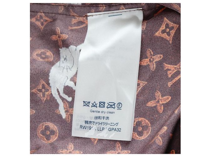 LOUIS VUITTON Pantalones rectos Catgram de seda 38 Brown LV Auth BA15774SAM Castaño - vista 23