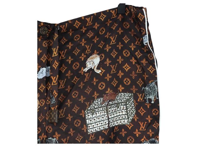 LOUIS VUITTON Pantalones rectos Catgram de seda 38 Brown LV Auth BA15774SAM Castaño - vista 3