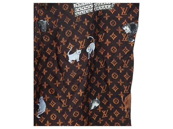 LOUIS VUITTON Pantalones rectos Catgram de seda 38 Brown LV Auth BA15774SAM Castaño - vista 5